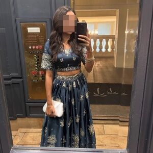 Dark Teal Lehenga with Silver Detailing